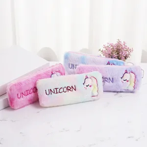 Cute colorful plush unicorn pencil cases with large capacity for students stationery