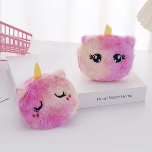 Set di due mini portamonete a forma di unicorno in peluche per bambini con pelliccia rosa