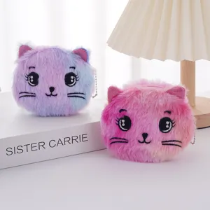Simpatici portamonete testa di gatto in peluche con sfumature colorate e ricami fini