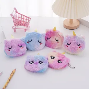 Portamonete a forma di unicorno in peluche morbidi con colori sfumati e visi ricamati