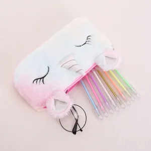 Astuccio unicorno in peluche di grande capacità con design colorato sfumato pastello