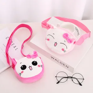 Simpatiche borse a tracolla in peluche gatto rosa e bianco per asilo e uscite bimbi