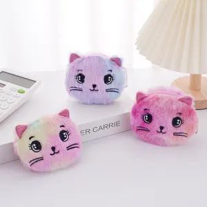 Simpatici portamonete in peluche a forma di gatto con sfumatura e orecchie glitterate
