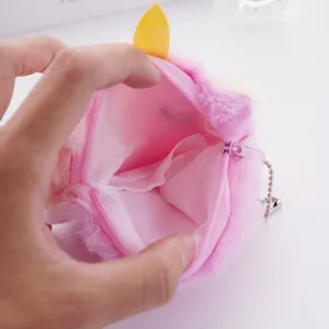 Mini portamonete a forma di unicorno in peluche rosa con spazio interno