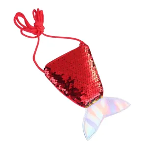 Rode pailletten zeemeerminstaart crossbody tas voor kinderen met holografische vin