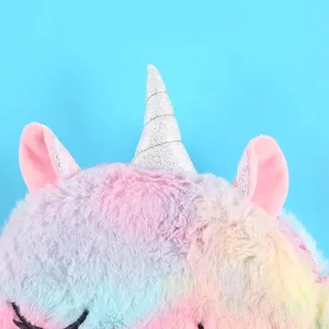 Sac à bandoulière licorne en peluche arc-en-ciel pour enfants avec corne dorée