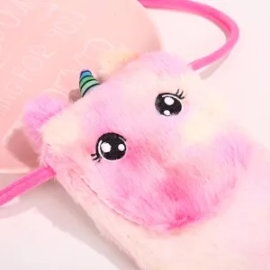 Schattige eenhoorn pluche crossbody tas voor kinderen met kleurrijke hoorn en roze bont
