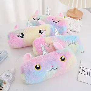 Niedliches regenbogen plüsch einhorn und katze federmäppchen für schüler schreibwaren