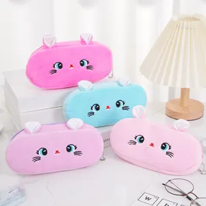 Cartoon Kat Pluche Etui Grote Capaciteit Rits Make-uptas Zachte Stof Briefpapier Tas Voor Meisjes Studenten School