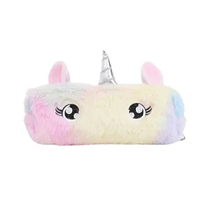 Süße Regenbogen Plüsch Einhorn Federtasche für Schreibwaren oder Make-up Aufbewahrung