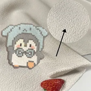 White coarse grain scrub towel fabric for heat press DIY crafts with penguin design