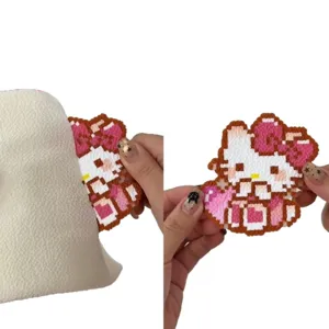 Handmade Hello Kitty pixel art patch for DIY white exfoliating towel decoration