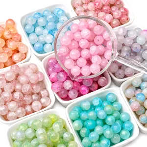 Perles Rondes en Verre Craquelé pour la Fabrication de Bijoux DIY Bracelets Colliers Motif Éclaté Bicolore Accessoires