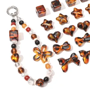 Leopardenmuster Acryl Perlen Herz Stern Schleife Blumenform Schildpatt Lose Perlen Für DIY Schmuckherstellung Handyketten Zubehör