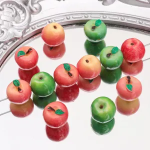 Colgantes de manzana de resina realistas para joyería DIY en rojo y verde vibrantes