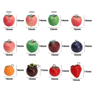 Dijes de frutas de resina realistas con dimensiones para la creación de joyas DIY