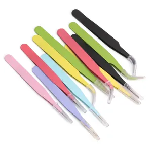Set de pincettes colorées en acier inoxydable à pointes fines et courbées pour le bricolage