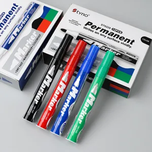 Set of four colorful permanent markers with boxes, waterproof and quick-drying.