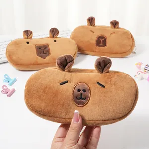 Trousse Capybara en peluche mignonne avec visage brodé pour fournitures scolaires enfants