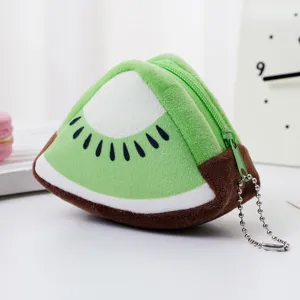 Portamonete in peluche a forma di fetta di kiwi con catenella in metallo