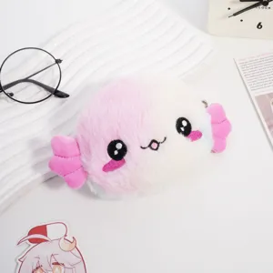 Simpatico portamonete axolotl in peluche rosa con consistenza soffice e ricamo