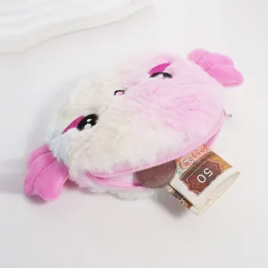 Portamonete a forma di axolotl in peluche rosa e bianco con cerniera morbida