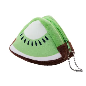 Portamonete creativo in peluche a forma di fetta di kiwi con cerniera e catena a sfere