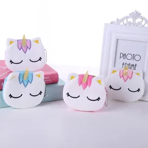 Mini Portamonete in Peluche a Forma di Unicorno Simpatico Cartone Animato Borsa con Cerniera per Monete Auricolari Cavi Dati Piccolo Portafoglio per Bambine