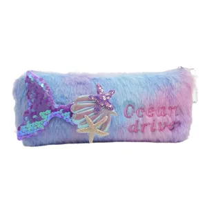 Estuche de sirena peludo con lentejuelas 3D y bordado Ocean Drive para niñas