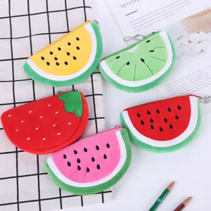 Simpatico Portamonete in Peluche a Forma di Frutta per Bambini Ragazze Mini Pochette a Semicerchio Con Cerniera e Catenella a Sfere