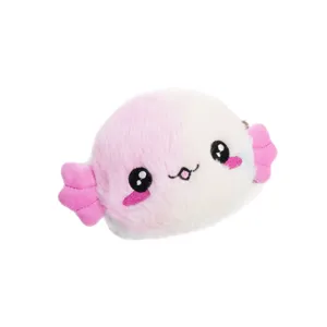 Simpatico portamonete in peluche axolotl con morbida pelliccia sfumata rosa e bianca