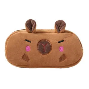 Trousse à crayons Capybara mignonne en peluche, sac de papeterie doux à grande capacité