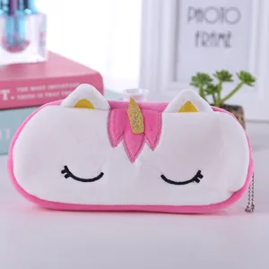 Astuccio per matite unicorno in peluche carino in rosa e bianco per le ragazze