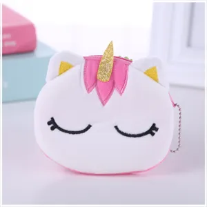 Simpatico mini portamonete in peluche a forma di unicorno con corno dorato e catena