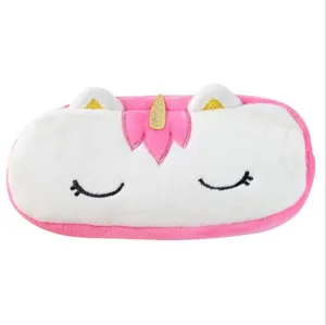 Astuccio per matite unicorno in peluche rosa e bianco con corno dorato per ragazze