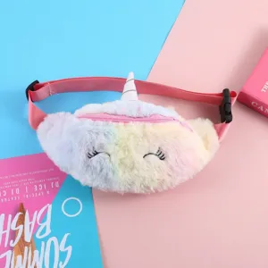 Cute Unicorn Plush Waist Bag For Kids Girls Pastel Rainbow Sequin Embroidery Cartoon Chest Bag Crossbody Bag Fanny Pack