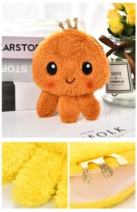 Close-up detail of cute plush octopus coin purse showing soft texture and gold crown