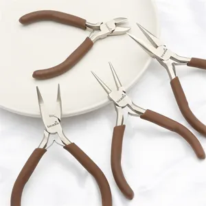 Professional jewelry DIY tool set featuring brown handles and various pliers types