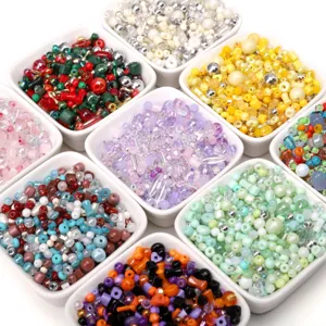 Assorted colorful glass seed beads and loose pearls set for DIY jewelry making and crafts