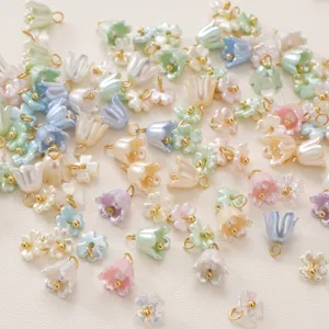 Acrylic Artificial Pearl Lily Of The Valley Four Petal Flower Charms DIY Jewelry Beads For Necklace Bracelet Making Accessories