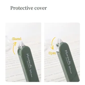Cinta correctora Morandi verde con tapa protectora, tamaño 6mx5mm para escuela y papelería