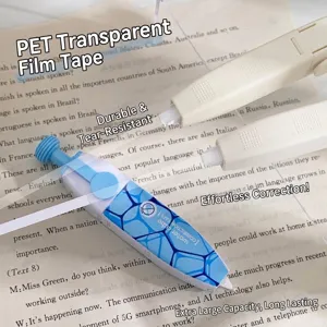 Cinta correctora tipo bolígrafo recargable silenciosa con película PET y diseño de cubos