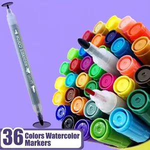 Detailed view of 36 colors dual-tip washable watercolor markers for kids and students