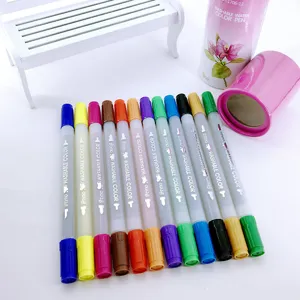 Set of 12 washable dual-tip watercolor pens displayed with their pink cylindrical holder