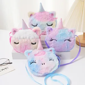 Set di quattro graziose borse a tracolla unicorno in peluche per bambini in colori pastello