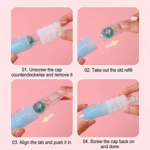 Detailed four-step guide on how to replace the refill of a press-type glue tape.