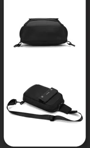 Vistas detalladas de la bolsa de pecho negra impermeable con diseño táctico lateral
