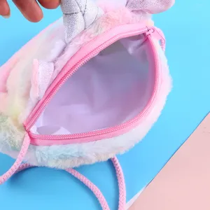 Borsa a tracolla unicorno in peluche per bambine con morbida pelliccia arcobaleno
