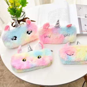 Cartoon Einhorn Plüsch Federmappe Regenbogen Gradient Weiche Schreibwaren Tasche Für Kinder Studenten Runde Schräge Augen Aufbewahrungsbeutel