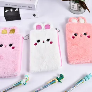 Astucci a forma di coniglio in peluche rosa e bianco per la cancelleria scolastica